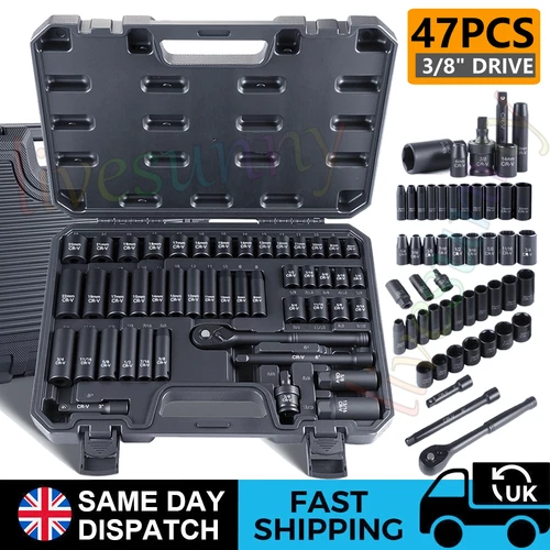 DEEP & SHALLOW IMPACT SOCKET RATCHET Set 3/8" Dr 47PCS 6-22mm 6pt Hex Socket-Set