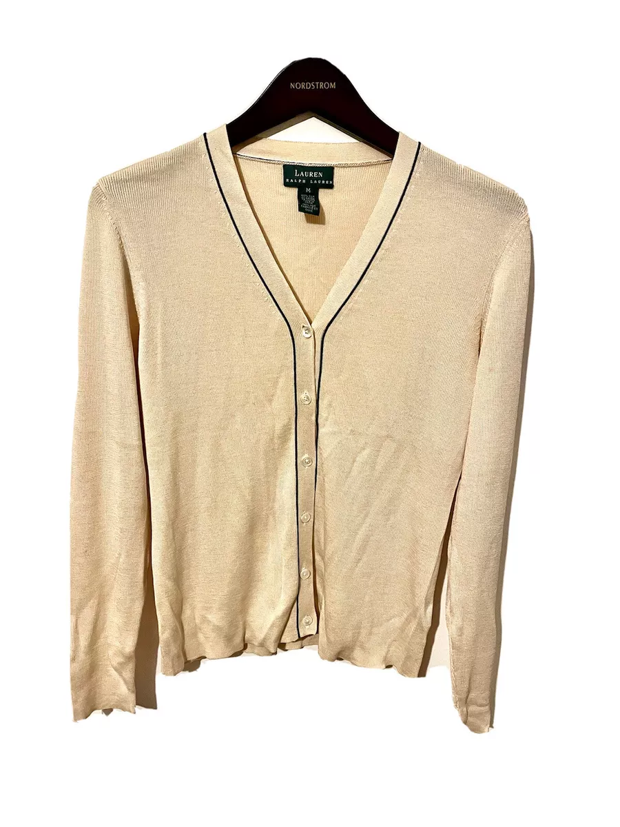 Ralph Lauren Womens Button Front Silk Cardigan Sweater Brown