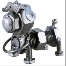 Bolt Dog Hand Crafted Recycled Metal Art Sculpture Figurine  