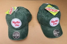 Lot Of 2 Vintage style MOUNTAIN DEW Distressed Green Baseball Cap Hat New 
