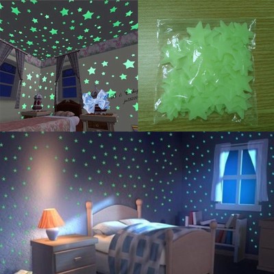 Bm 100pcs Glow In The Dark 3d Stars Moon Stickers Bedroom Wall