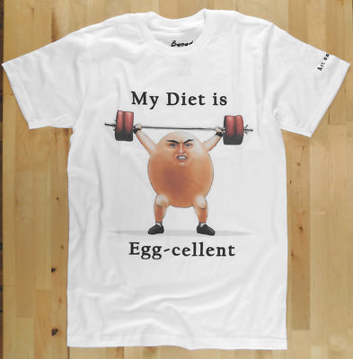 Original Men's Art on Shirts - My Diet is Egg-Cellent T-Shirt - White - Size L