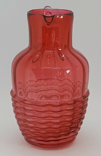 Brocca antica a costine in vetro rosa mirtillo vintage vittoriana - Foto 3 di 9