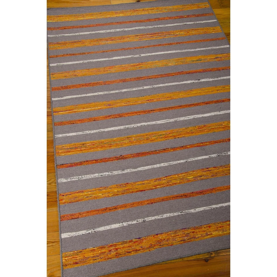 Nourison Spectrum Striped Grey/Flame 5'3" x 7'5" Area -Rug, Easy -Cleaning, - Image 4 of 4