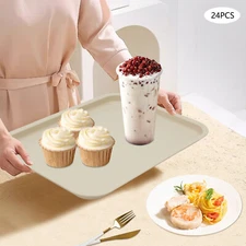 24pcs Eating Food Serving Tray for Cafeteria Restaurants 13.39" x 9.45", Khaki