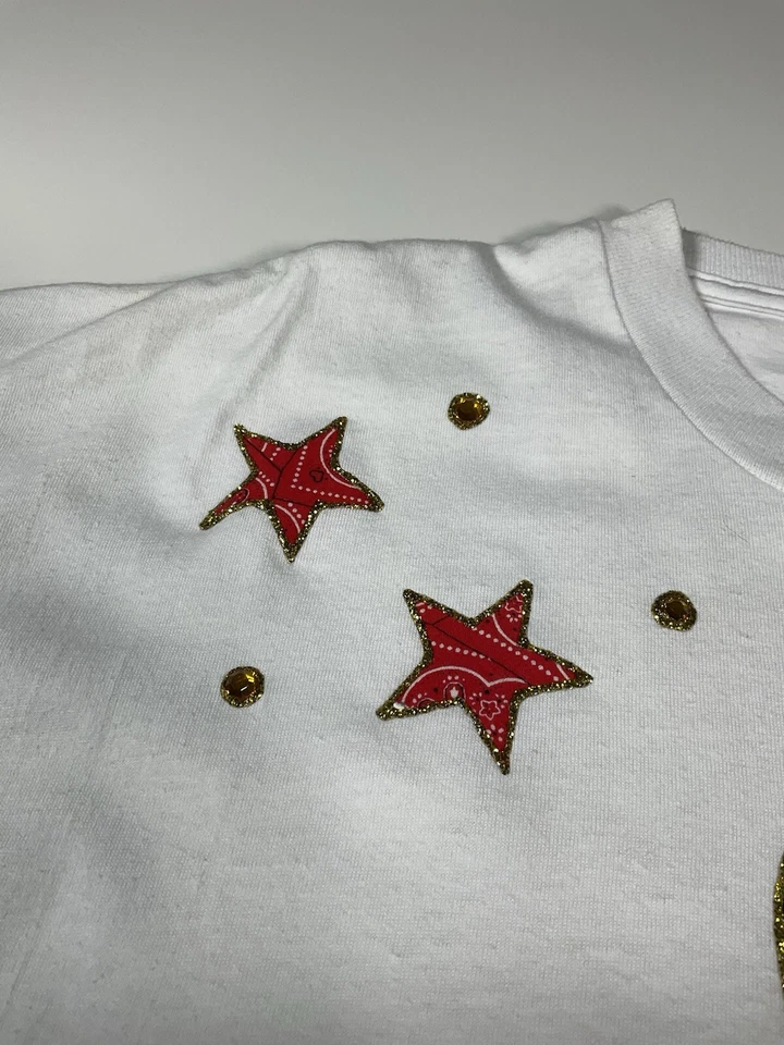 Vintage Cactus T Shirt Sz XL Disco Cowboy Patchwork Glitter Rhinestone Art 90s - Image 3 of 4