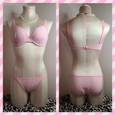RARE Vintage PINK Classic Stripe Double String Bra/Panty Set 34C/Sm