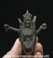 2.8" Rare Old Tibetan Bronze devas of pleasure Happy Buddha Amulet Pendant 