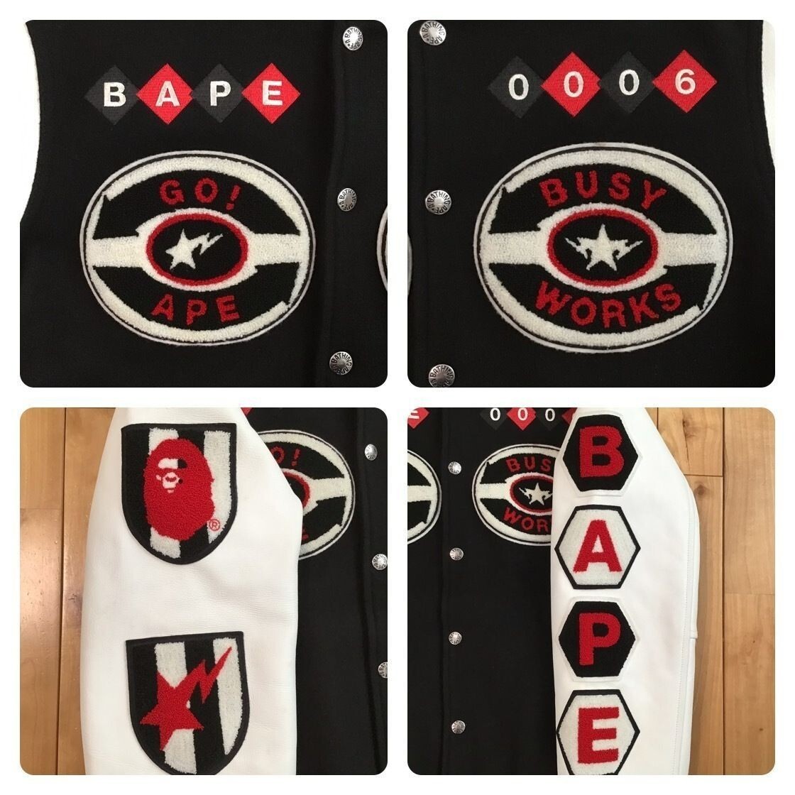 BAPE LOGO leather sleeve varsity jacket a bathing ape NIGO Size S