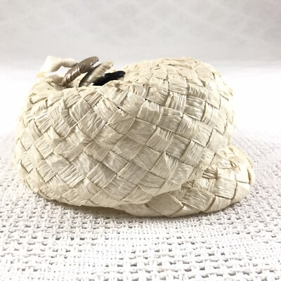 Ivory Paper Crepe Cap Basket Weave Mark III Cream Hat with Buttons Vintage