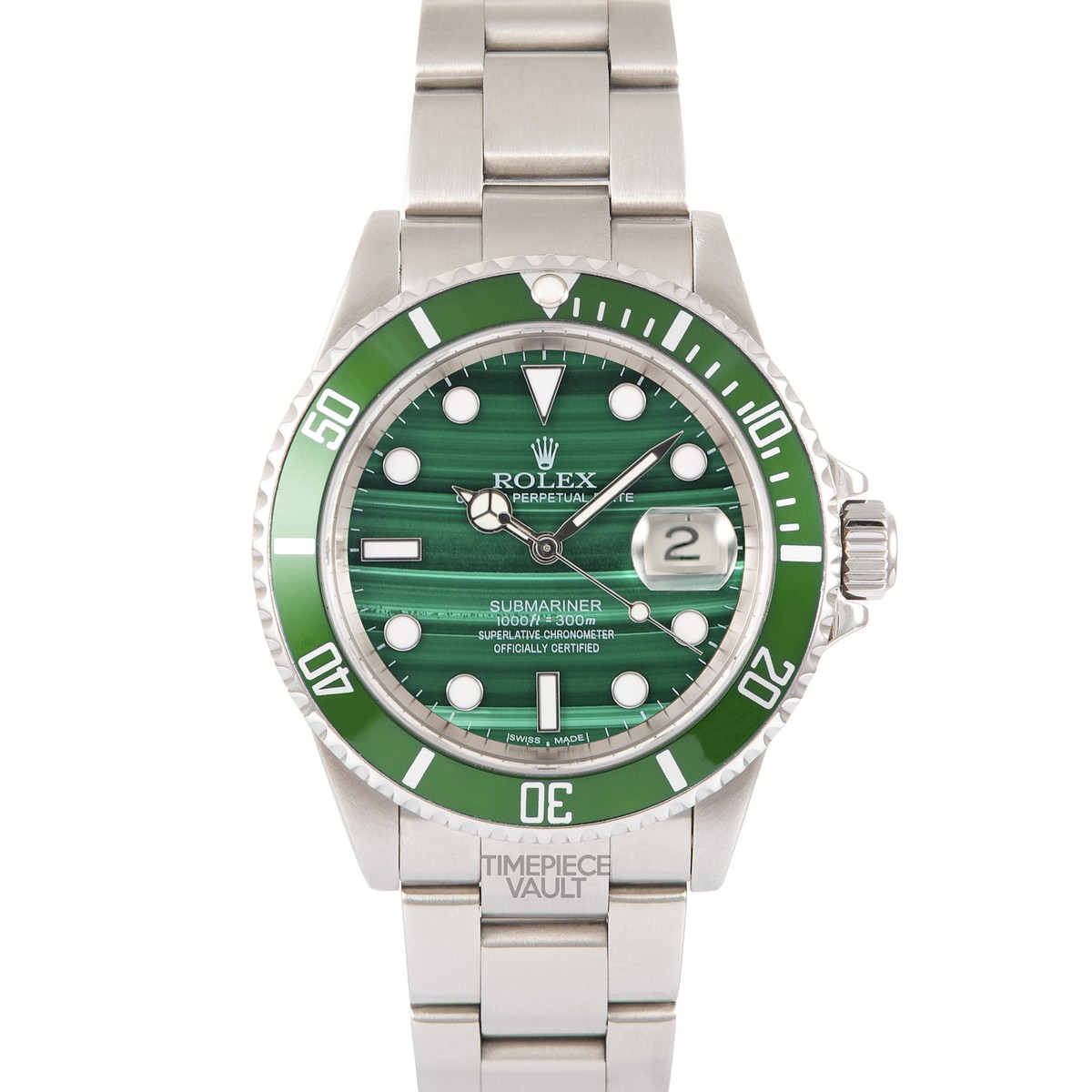 ROLEX 緑色 保証書1、 モデル16610、同皮製風ケース各1 ROLEX SUBMARINER 16610 DATE S/STEEL 40MM WATCH GREEN MALACHITE