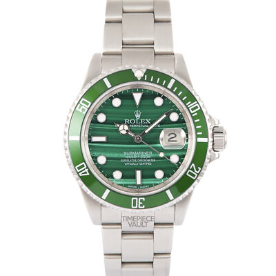 ROLEX SUBMARINER 16610 DATE S/STEEL 40MM WATCH GREEN MALACHITE
