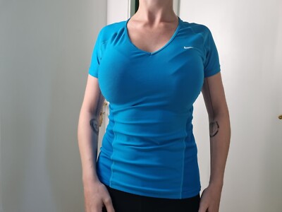 Nike Fitness Sport Yoga Joggen Laufen Kurzarm T-Shirt Tank Top Petrol Blau S