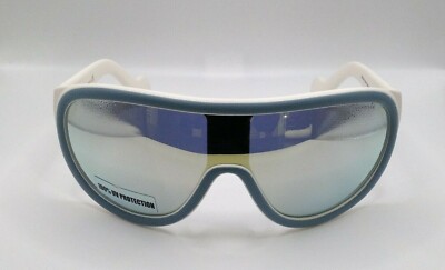 Moncler Hidden Peak ML 0047 86C White Gold Mirror Wrap Shield Sunglasses Frame