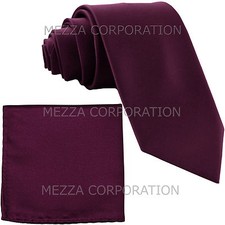 New Vesuvio Napoli Men's 2.5" skinny necktie  hankie set solid prom dark purple