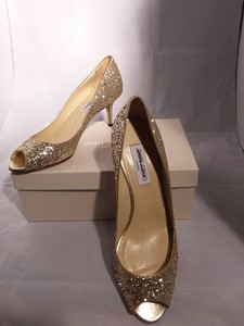 jimmy choo gold glitter peep toe