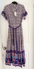 Mille , NWT $329, Victoria Flower Ruffle Front Dress , Sz S