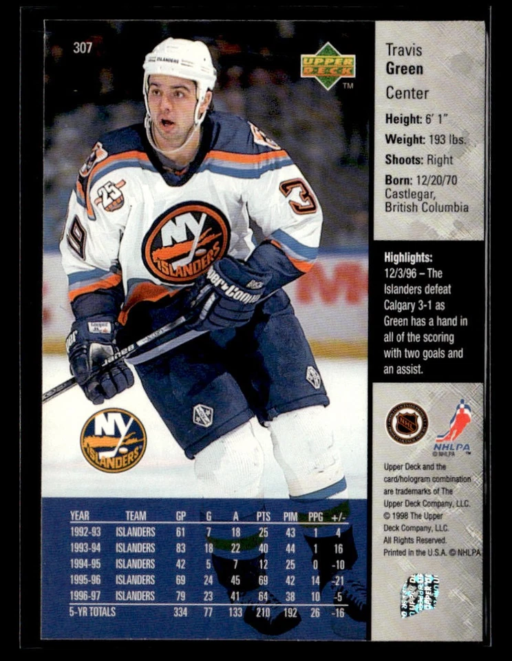 1997-98 Upper Deck Travis Green #307 - Image 2 of 2