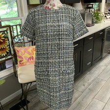 Ann Taylor Women’s 8 Petite Shimmer Tweed Pocket Shift Dress Boucle Preppy New