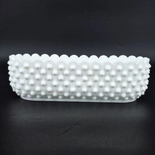Vintage Fenton White Milk Glass Hobnail Oval Planter Scalloped Edge Bowl