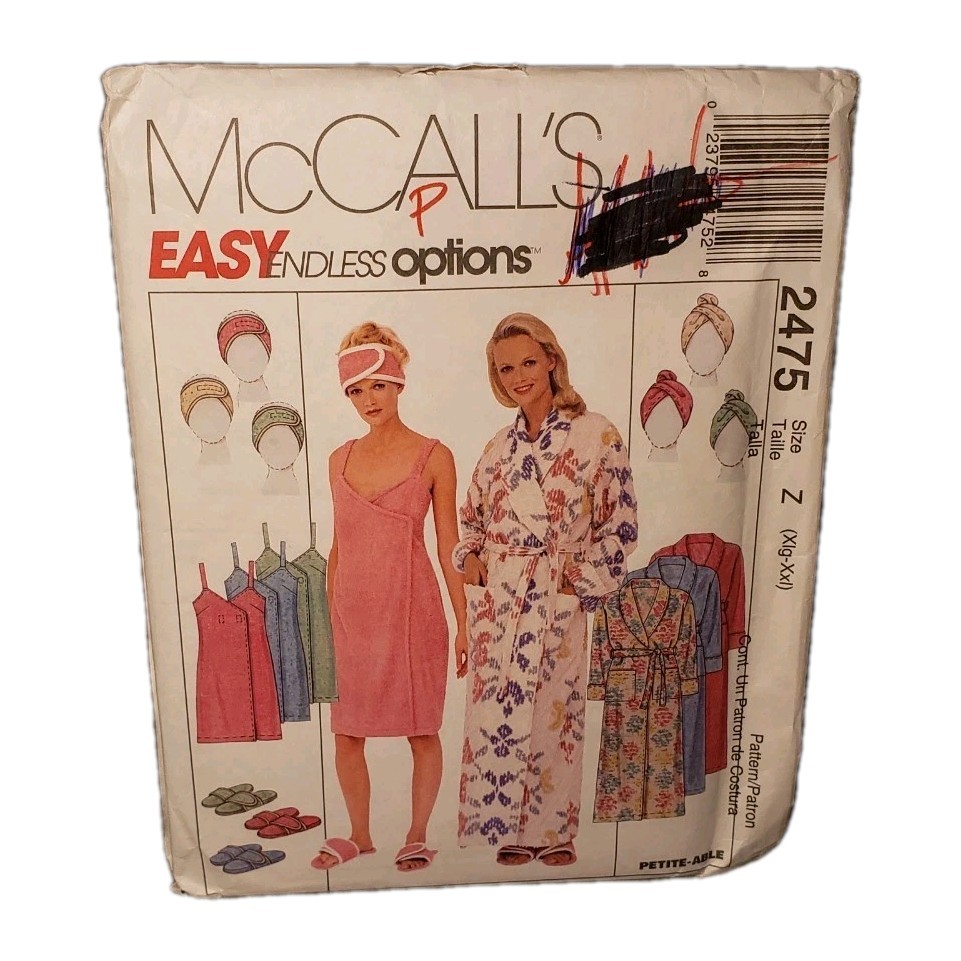 McCall's Spa Robe & Headband Sewing Pattern Size XL-XXL Uncut