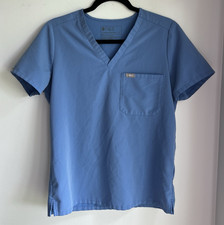 FIGS Technical Collection Womens Scrub Top S Blue V-Neck Short Sleeve