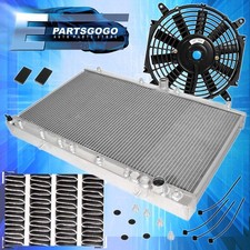 2Pc 10"Black Radiator Fans+ Aluminum Radiator For 91-99 Mit 3000Gt/-96 Stealth