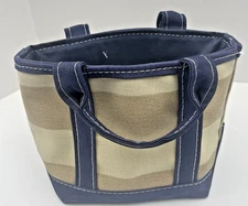 LL BEAN Mini 10" Boat Tote Purse Handbag Navy Khaki Stripe Preppy USA