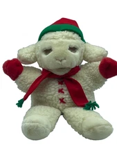 Vtg 1988 15" Lamb Chop plush hand puppet Christmas hat scarf Stuffed Shari Lewis