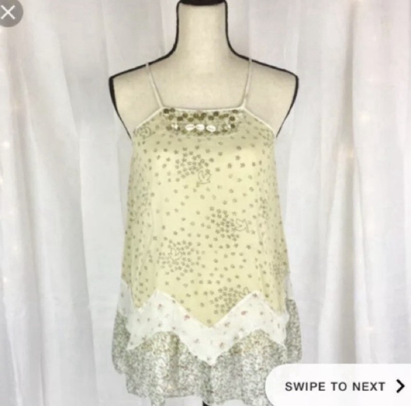 Free People Vintage Sheer Shell Sequin Top XS Boho Festival Mermaid / Fairycore