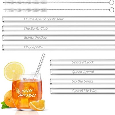 Glas Strohhalme 8 Stück, wiederverwendbar, mit Reinigung, Aperol Spritz Sprüc...