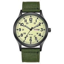 Durable Field Watch Easy Read Dial 24H Display Nylon Strap Quartz Movement