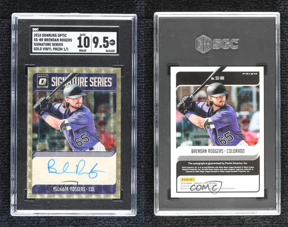 2018 Donruss Optic Gold Vinyl Prizm 1/1 Brendan Rodgers SGC 9.5 Mint+ Auto b4d - Image 3 of 3