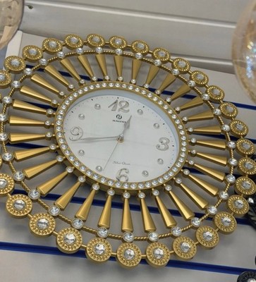 SPIEGEL CRUSHED DIAMOND GOLD CRUSHED CRYSTAL GEFÜLLT FUNKELND 50cm Runde Uhr.