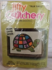 Vintage Jiffy Stitchery Tillie Turtle Crewel Embroidery Kit New Colorful 5x7