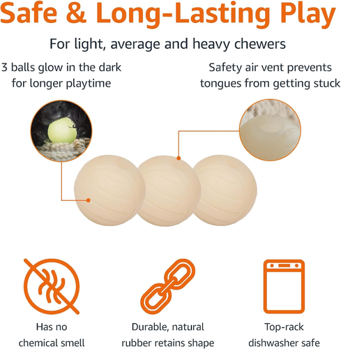 Dog Toys, Interactive Glow Rubber Balls, (Pack of 3), 2.5 Inch, Beige - Picture 2 of 12