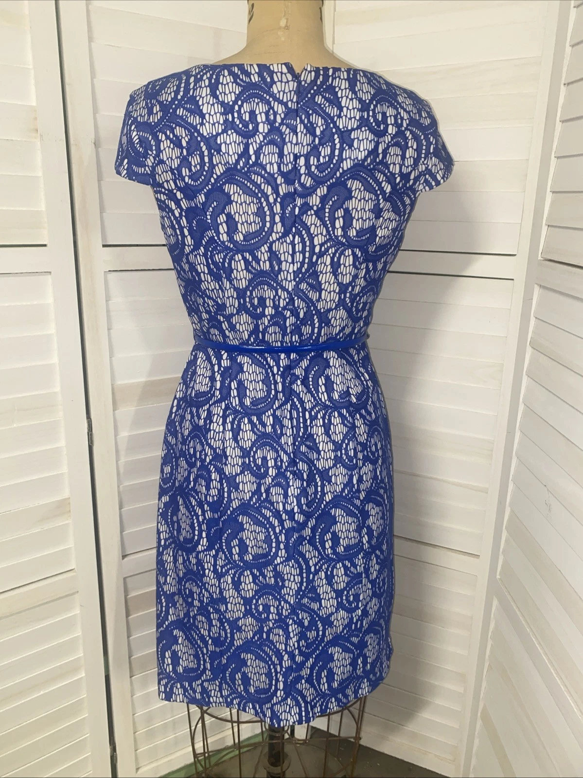 ALYX Vestito Donna S S Blu Pizzo Over Bianco Vestibilità N Svasato Linea A Vestito Cintura Tg 8