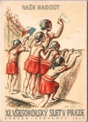 1948 PRAGUE Czechia SOKOL 4x6'' Poster Art Postcard ''NASE RADOST (OUR JOY)''