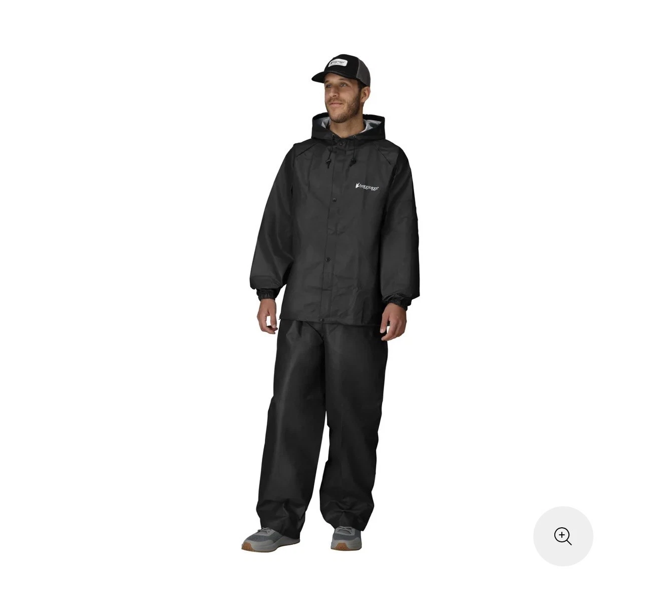 Frogg Toggs Hooded Rain Jacket Mens M/L Black Waterproof Button Front Outdoor - product detail image 1