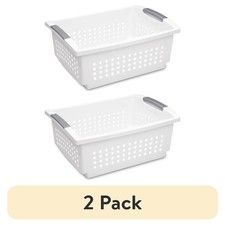 Large Stacking Basket Open Plastic Bin Space Saving Organizer White 2 Pack