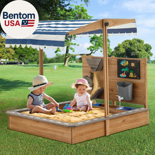 Kids Large Wooden Sandboxes with Roof,  Outdoor Sand Box Play W/Canopy for Backy