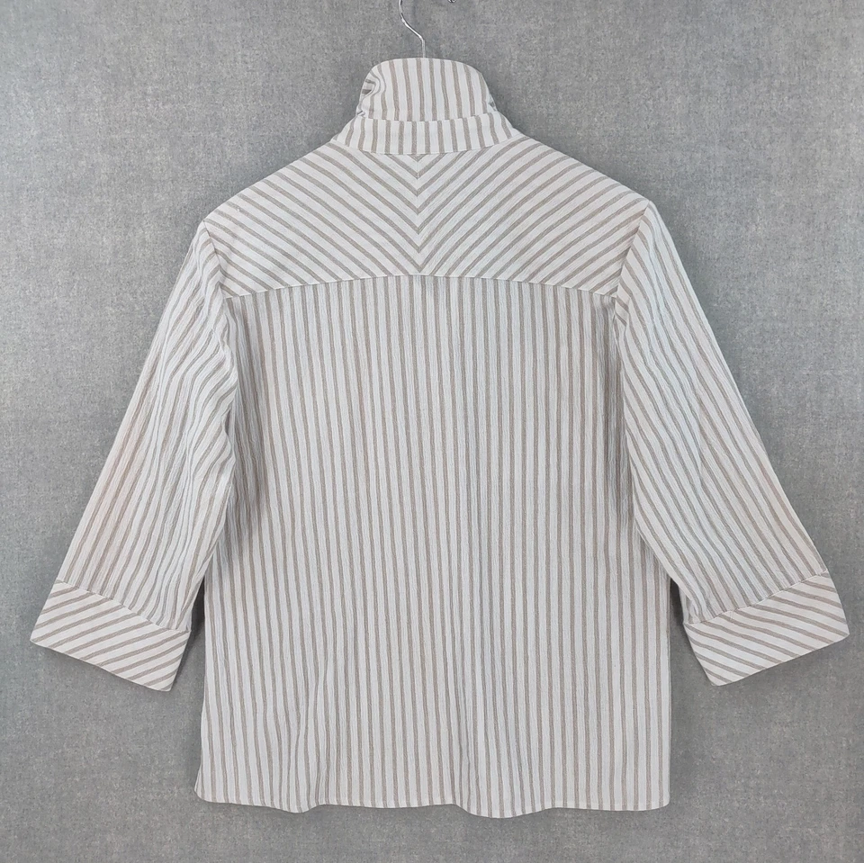 Top Cali and York PL Beige Blanco Rayas 3/4 Botones Lagenlook Costero Atemporal Foto 2 de 4
