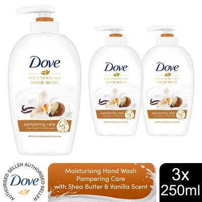 Dove Moisturising Hand Wash, Pampering Care with Shea Butter & Vanilla, 3x250ml