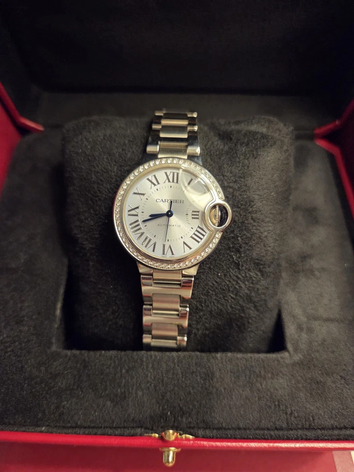 Cartier Ballon Bleu 33mm Steel Blue Dial Diamond Bezel Watch B/P W4BB0028 4373 - Image 3 of 4