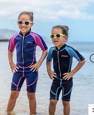 Seaskin Kids Shorty Wetsuit Size 8 Diving Surfing Suit Neoprene Black Teal NEW