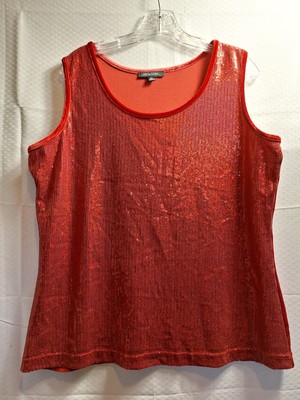 NOTATIONS Sequin Velvet Tank Top Sz XL Red Disco Glitter Retro Glam 90s Y2K