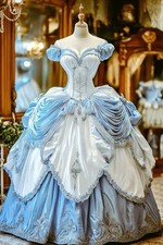 Vintage Victorian Gothic Ball Gown Sky Blue Off Shoulder Corset Evening Dress