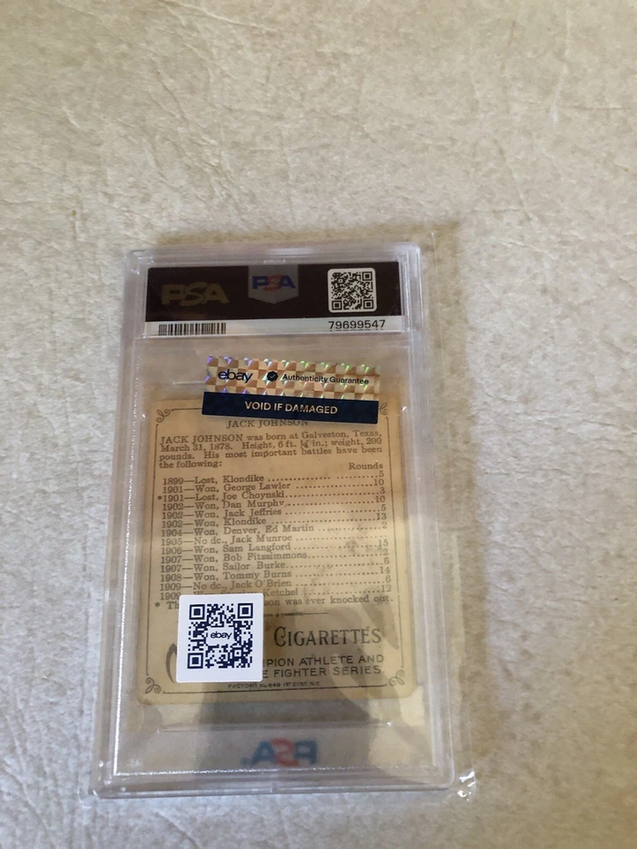 1910 T218 Champions/Jack Johnson/Prize Fighter/Graded 1.5 / 79699547 - Image 3 of 3