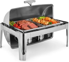 8QT Roll Top Chafing Dish Buffet Set Catering Chafer w/2Half-Size Pan 1Water Pan