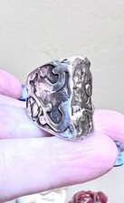 Lovely Artisan/Designer Hand-Crafted Ornate Sterling Silver Wide Band Ring